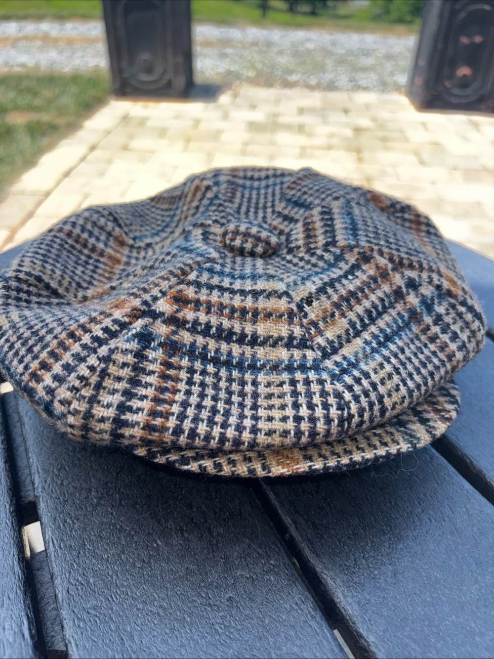 Vintage Stetson Glen Plaid Brown & Navy Plaid Newsboy Cap - Men Size 7 - Picture 2 of 11
